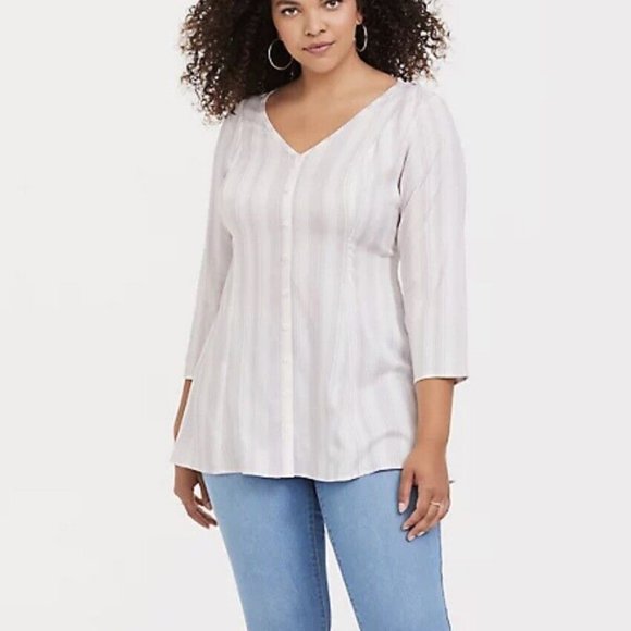 Torrid Purple and Ivory Stripe Challis Tunic Top Plus Size 00,  US M/L 10 - Picture 3 of 13